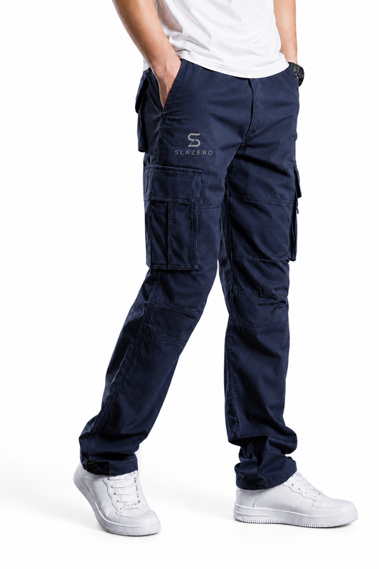 Men's Navy Cargo Pants Relaxed Fit Multi-Pocket Utility Trousers